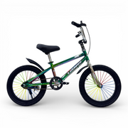 Children's bicycle with a green frame on a white background