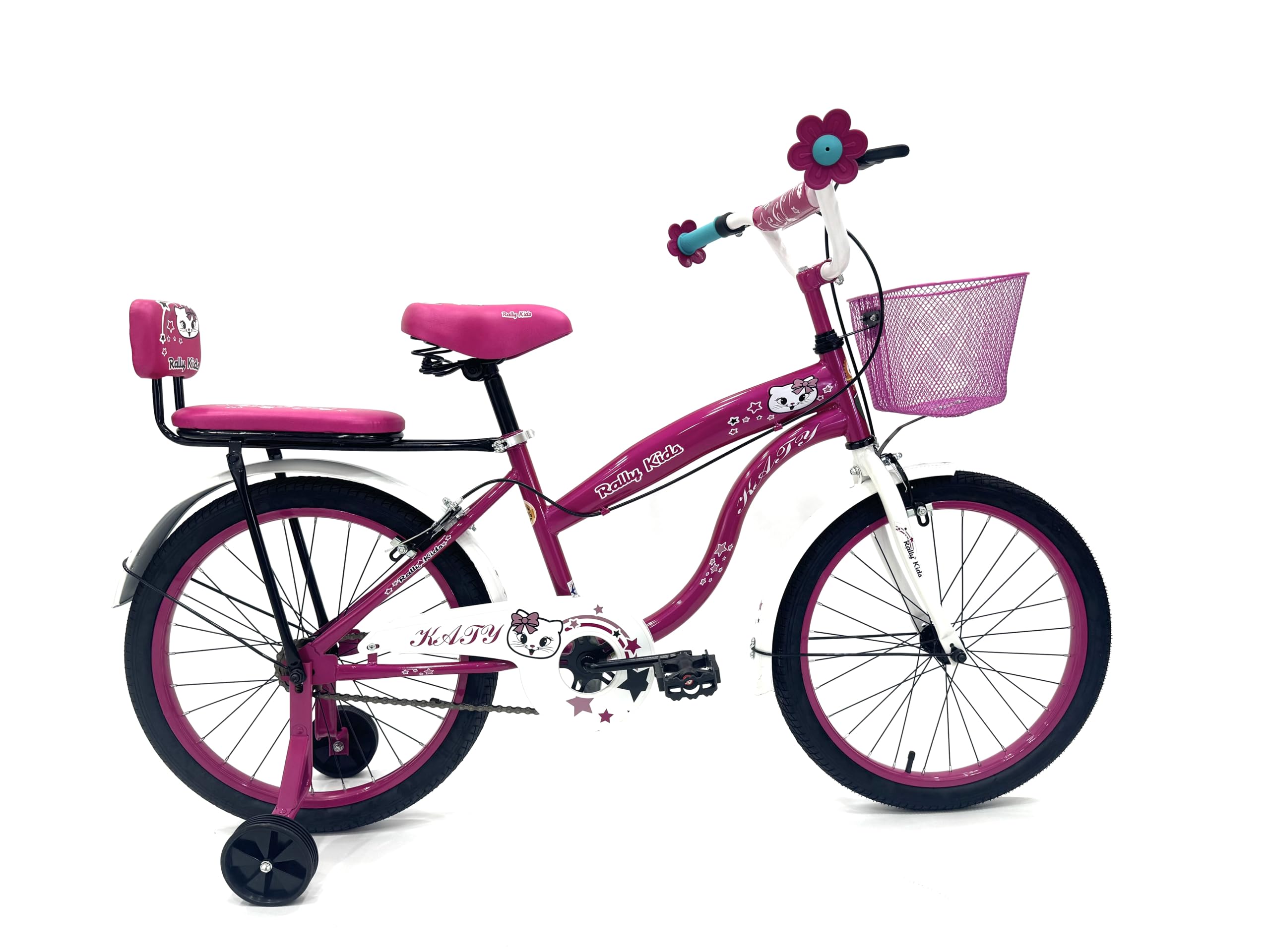 RALLY BICYCLE, Kids bike for girls, for 6-10 years old with training wheels, Chain cover, Basket, Rear seat