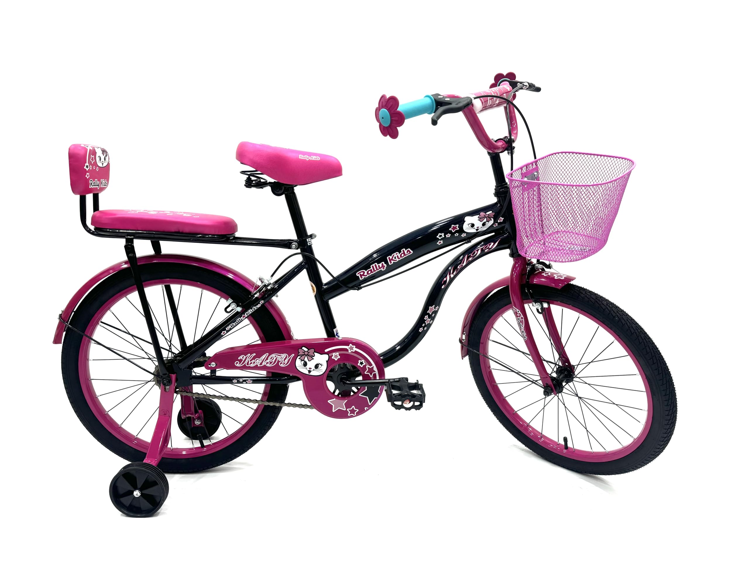 RALLY BICYCLE, Kids bike for girls, for 6-10 years old with training wheels, Chain cover, Basket, Rear seat