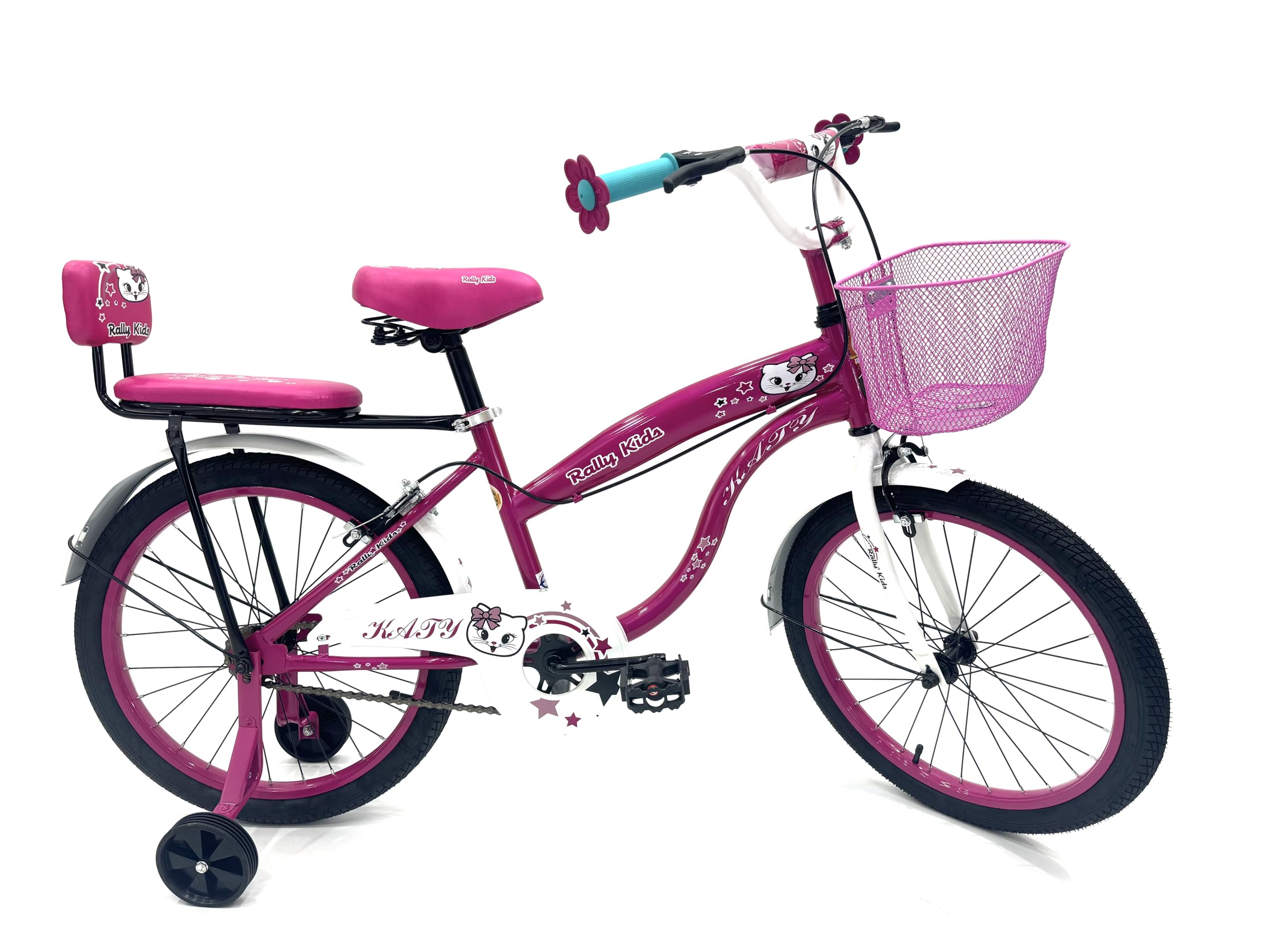 RALLY BICYCLE, Kids bike for girls, for 6-10 years old with training wheels, Chain cover, Basket, Rear seat