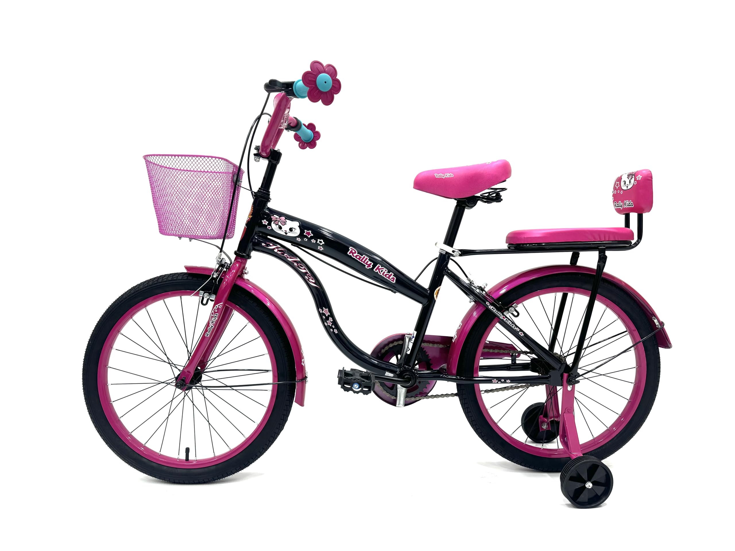 RALLY BICYCLE, Kids bike for girls, for 6-10 years old with training wheels, Chain cover, Basket, Rear seat