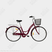 Mogoo Brooklyn single-speed city bike in red with step-through steel frame, kickstand, and rear carrier