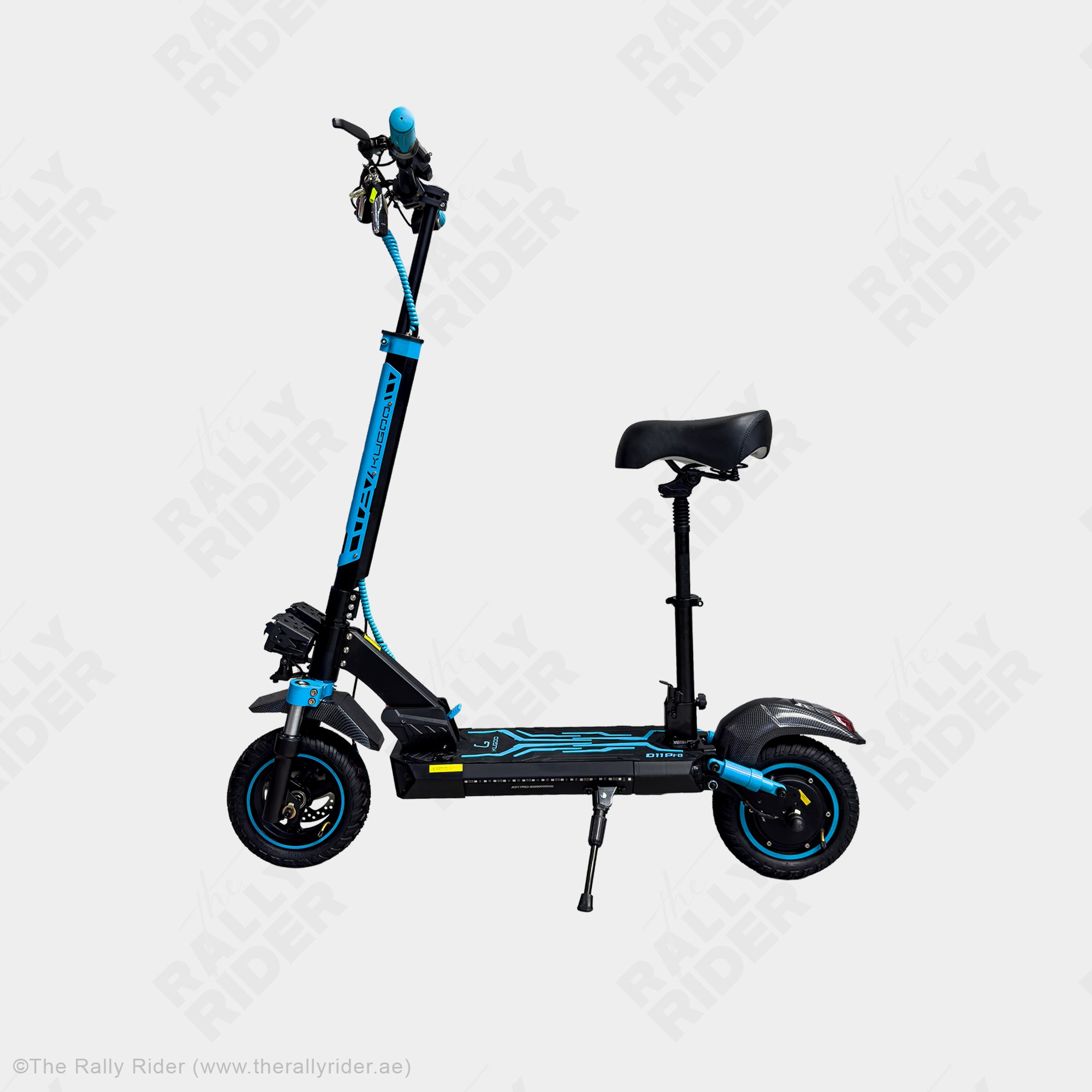 Kugoo D11 Pro electric scooter side profile with front and rear hydraulic suspension - The Rally Rider