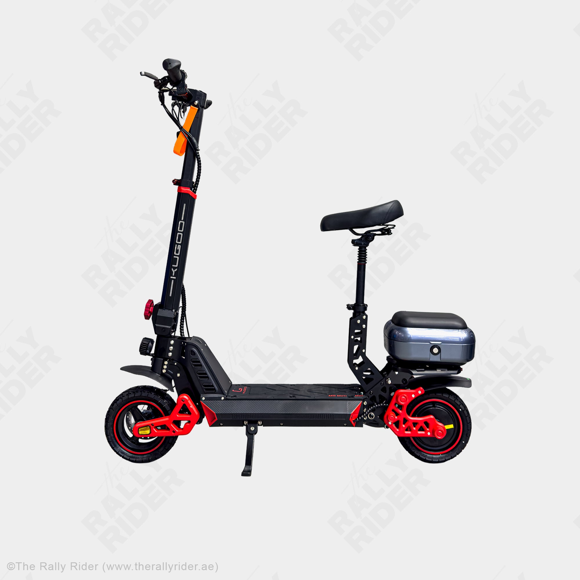 Kugoo M5 Mini Max mini electric scooter side profile with front and rear hydraulic suspension - The Rally Rider