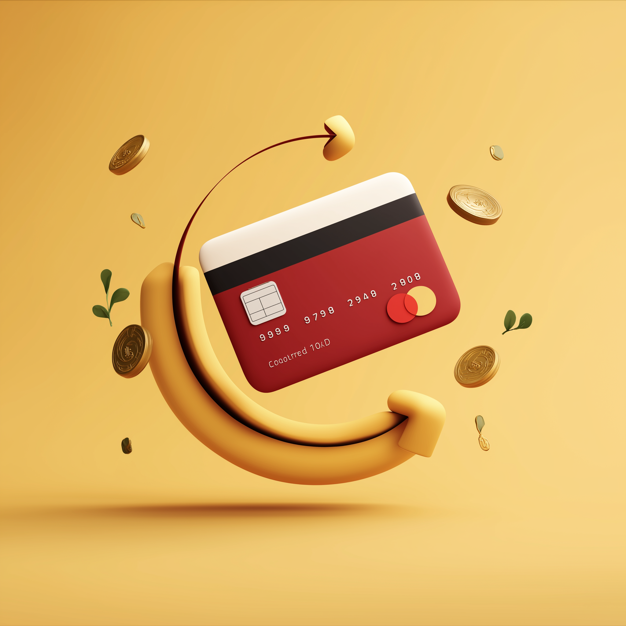 3D illustration of a payment card and refund arrow, representing order cancellations and refunds at The Rally Rider.